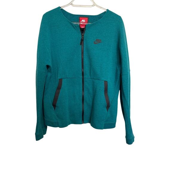 Nike Sportswear Tech Fleece Jacket Women's Medium Teal Full Zip Drop Shoulder - Picture 1 of 11
